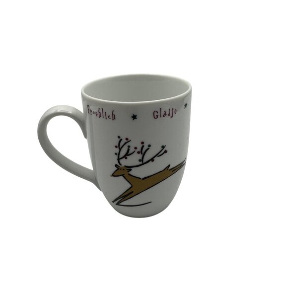 World Market Reindeer Coffee Mug Cup White Languages of Joy Christmas - Picture 1 of 6